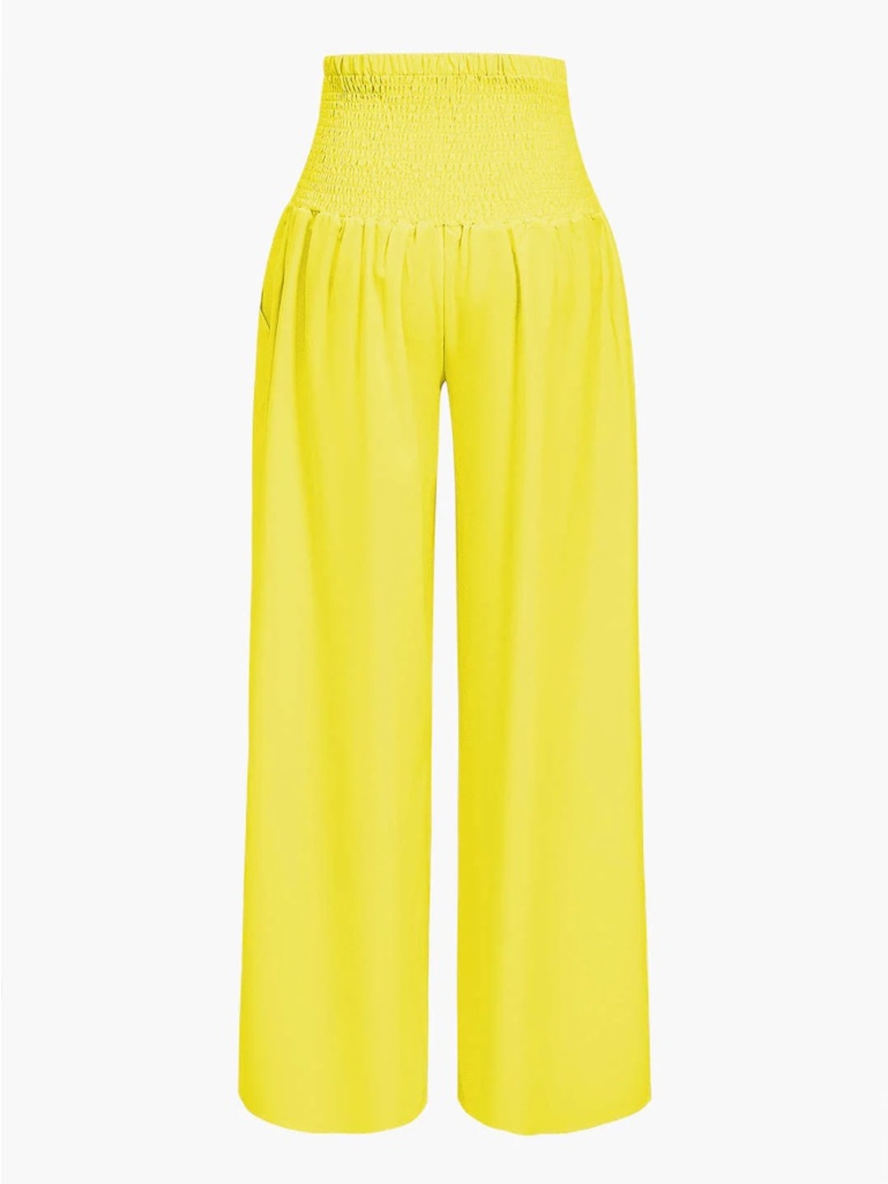 Smocked High-Waist Wide Leg Pants - Yellow - Picture 5 of 7